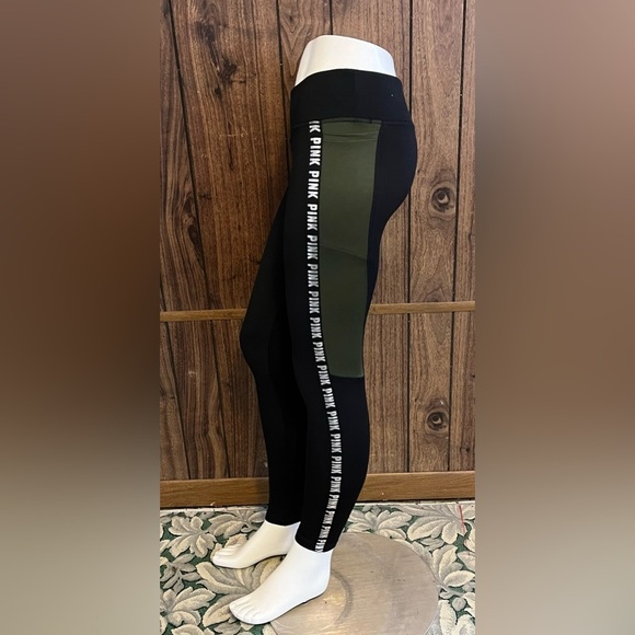 Victoria's Secret PINK Cozy Black Green With Pockets Stretch Ankle Leggings Sz S - Picture 3 of 8